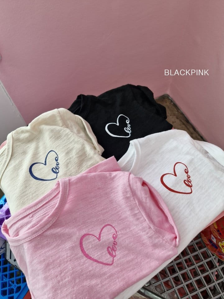 Black Pink - Korean Children Fashion - #fashionkids - Heart Slub Tee