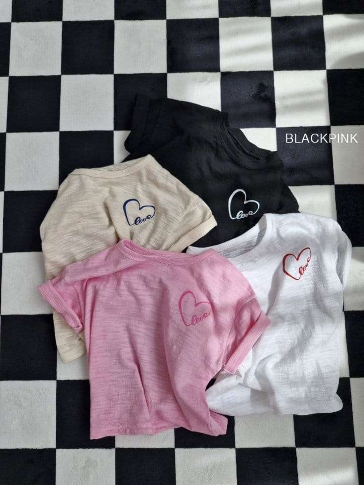 Black Pink - Korean Children Fashion - #kidsshorts - Heart Slub Tee - 2