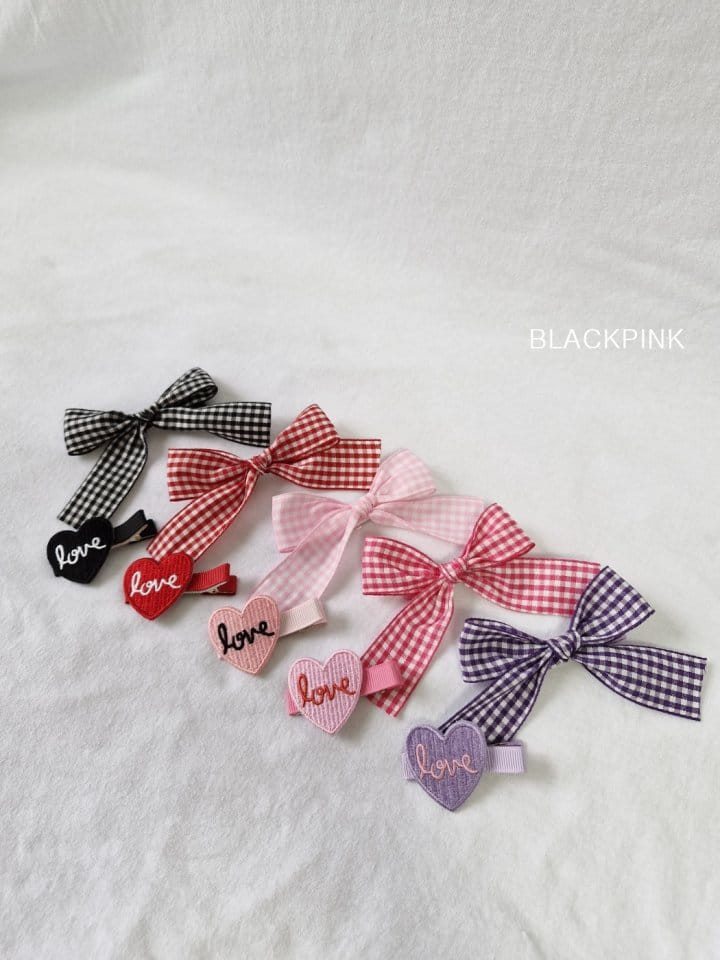 Black Pink - Korean Children Fashion - #kidsshorts - Check Heart Ribbon Set - 2