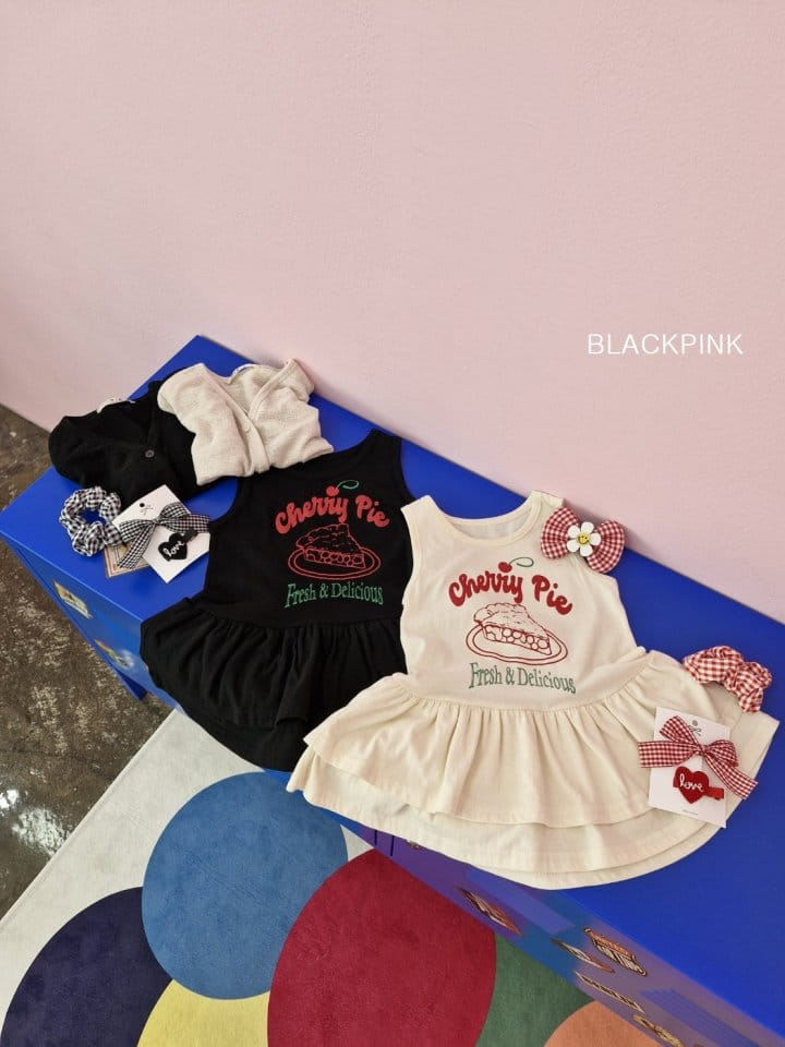 Black Pink - Korean Children Fashion - #kidsshorts - Cherry Two Layered Frill One-Piece