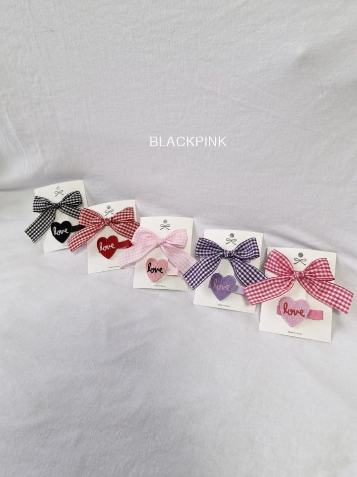 Black Pink - Korean Children Fashion - #kidsstore - Check Heart Ribbon Set - 3