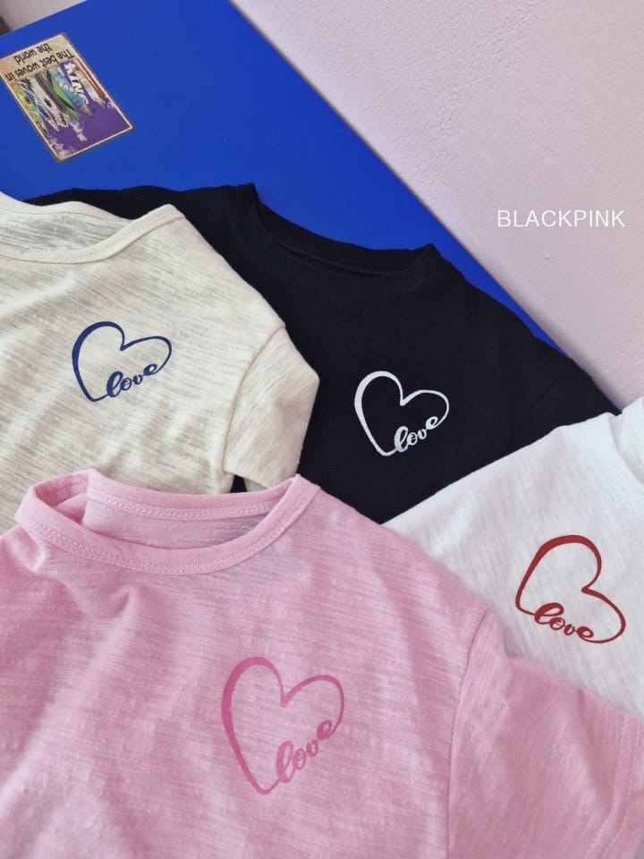 Black Pink - Korean Children Fashion - #kidsstore - Heart Slub Tee - 4