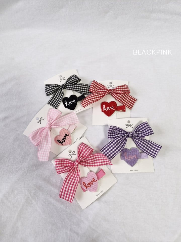 Black Pink - Korean Children Fashion - #kidsstore - Check Heart Ribbon Set - 4