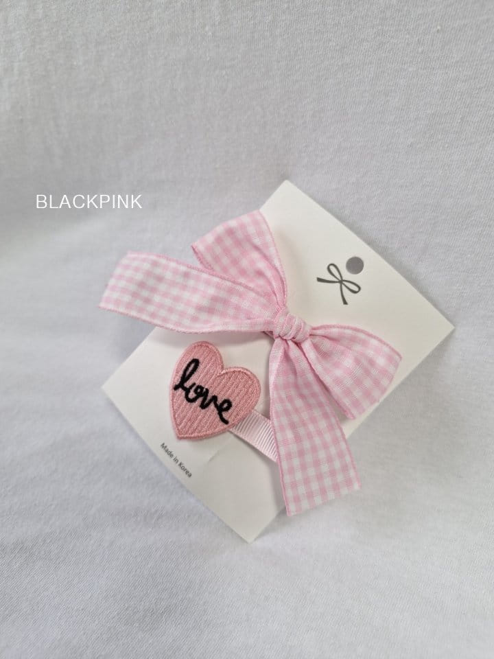 Black Pink - Korean Children Fashion - #littlefashionista - Check Heart Ribbon Set - 6