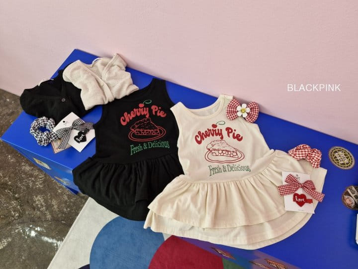 Black Pink - Korean Children Fashion - #littlefashionista - Cherry Two Layered Frill One-Piece - 5