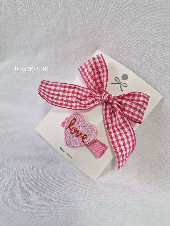 Black Pink - Korean Children Fashion - #magicofchildhood - Check Heart Ribbon Set - 7