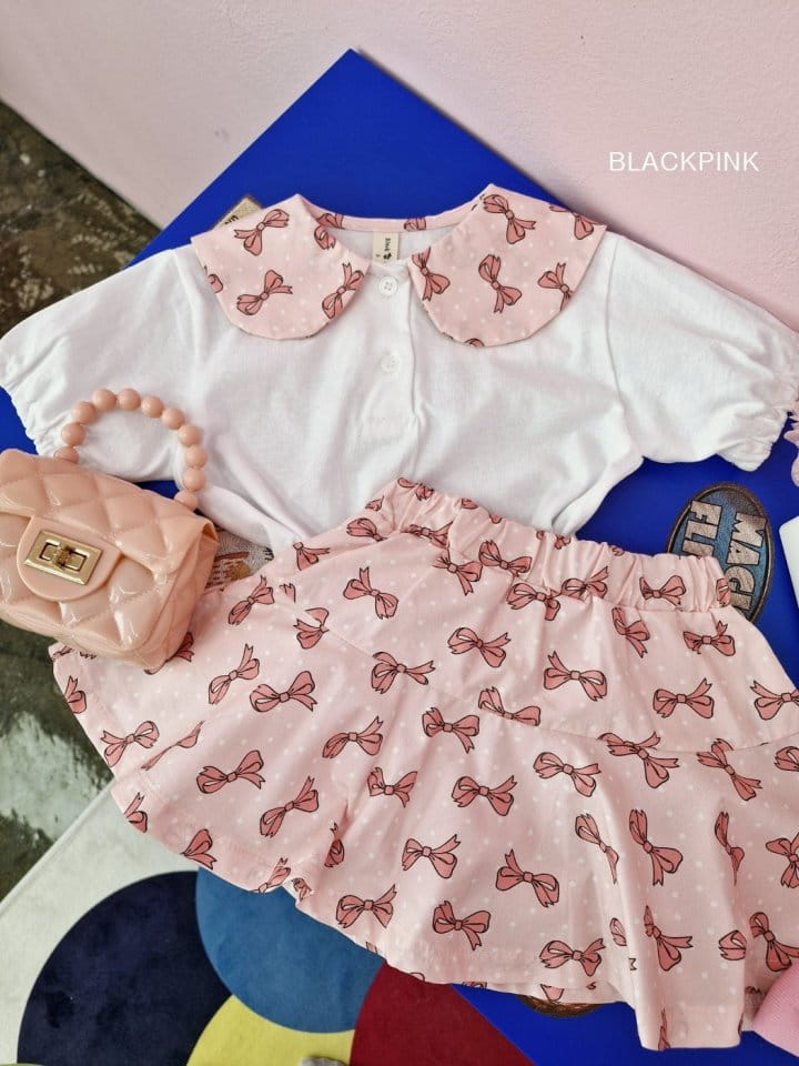 Black Pink - Korean Children Fashion - #prettylittlegirls - Dot Ribbon Top Bottom Set - 5