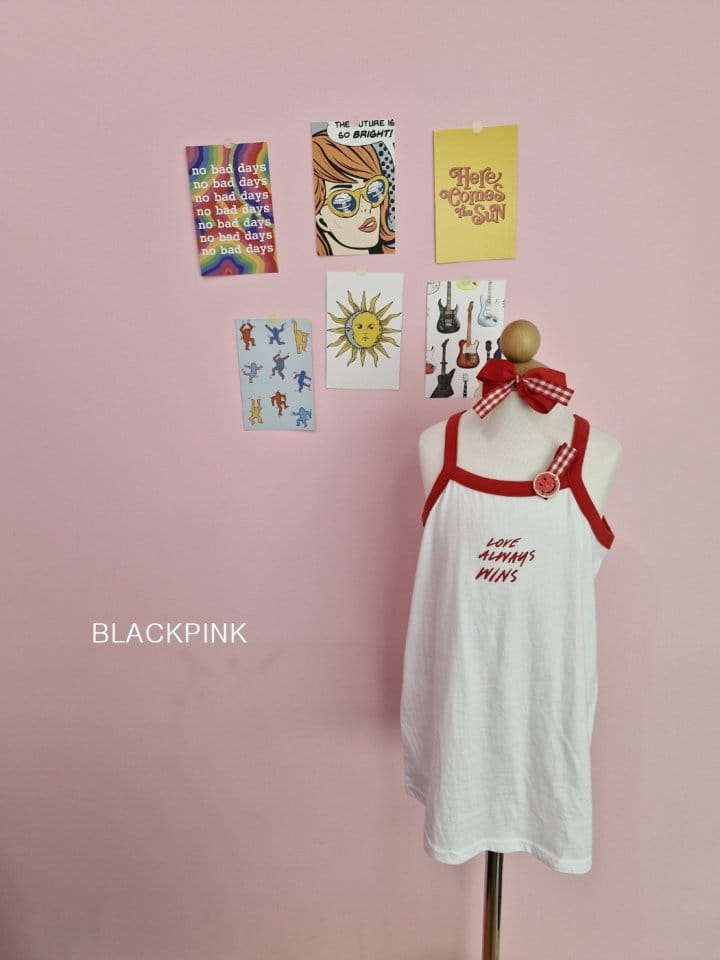 Black Pink - Korean Children Fashion - #stylishchildhood - Love String Sleeveless One-Piece - 9