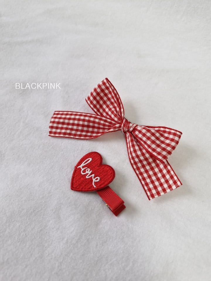 Black Pink - Korean Children Fashion - #todddlerfashion - Check Heart Ribbon Set - 10