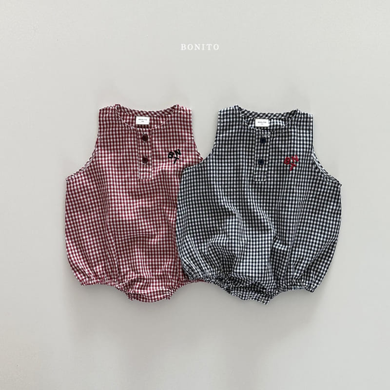 Bonito - Korean Baby Fashion - #babyoutfit - Check Sleevelss Body Suit - 3