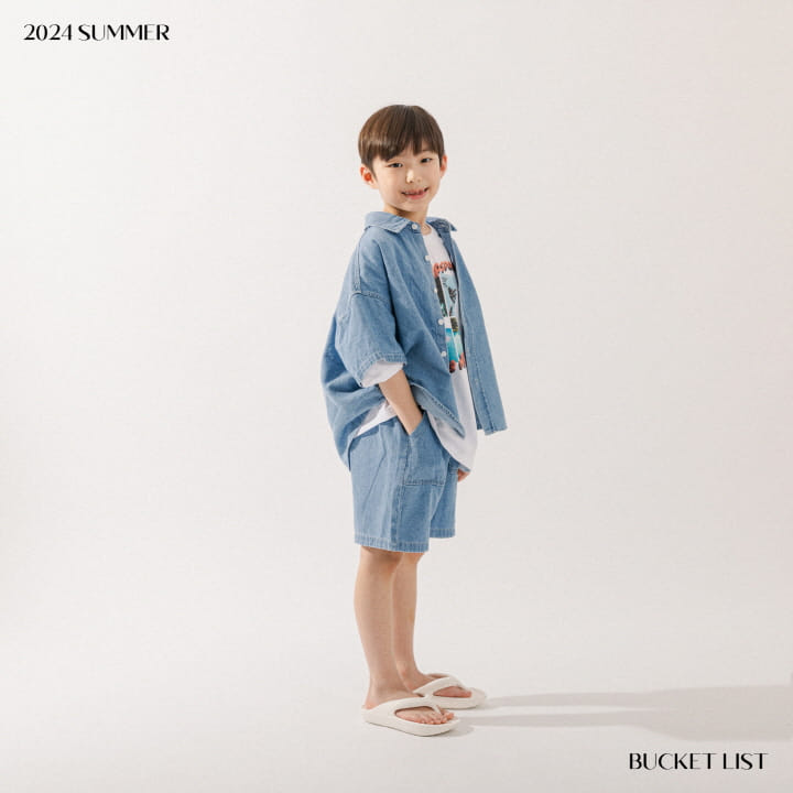 Bucket List - Korean Children Fashion - #Kfashion4kids - Basic Denim Short Sleeve Shirt - 5