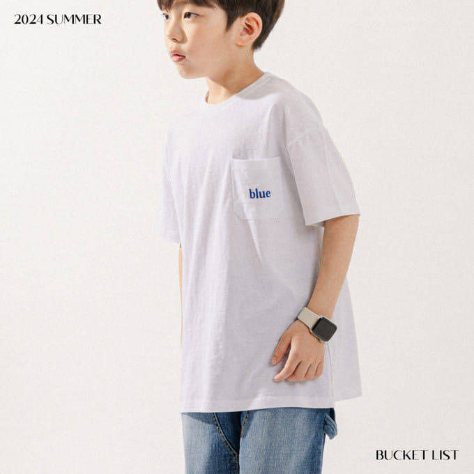 Bucket List - Korean Children Fashion - #childofig - Blue Embroidery Short Sleeve Tee