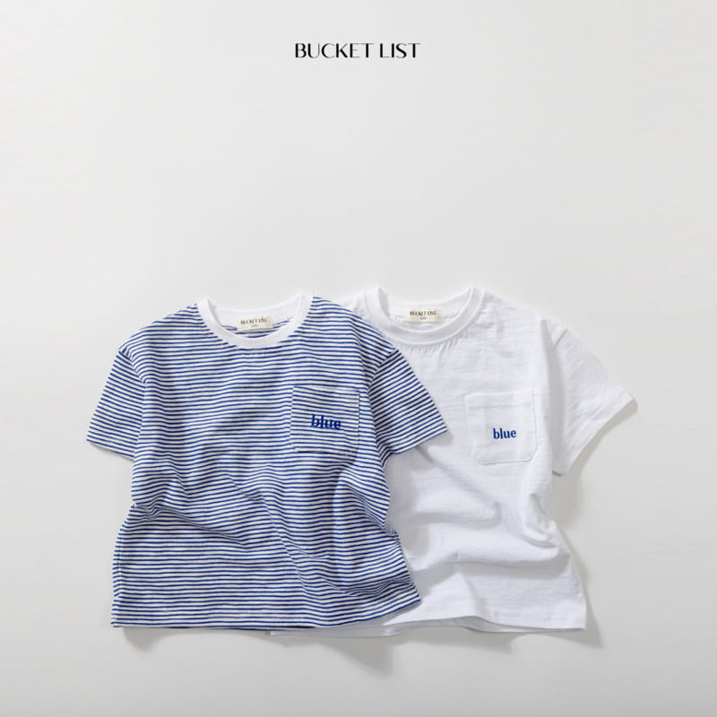 Bucket List - Korean Children Fashion - #childrensboutique - Blue Embroidery Short Sleeve Tee - 2