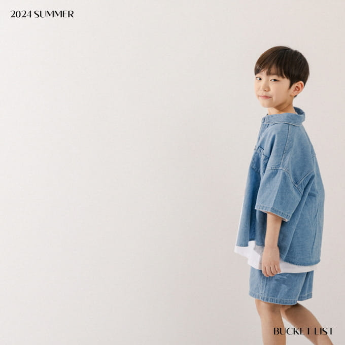 Bucket List - Korean Children Fashion - #fashionkids - Basic Denim Short Sleeve Shirt