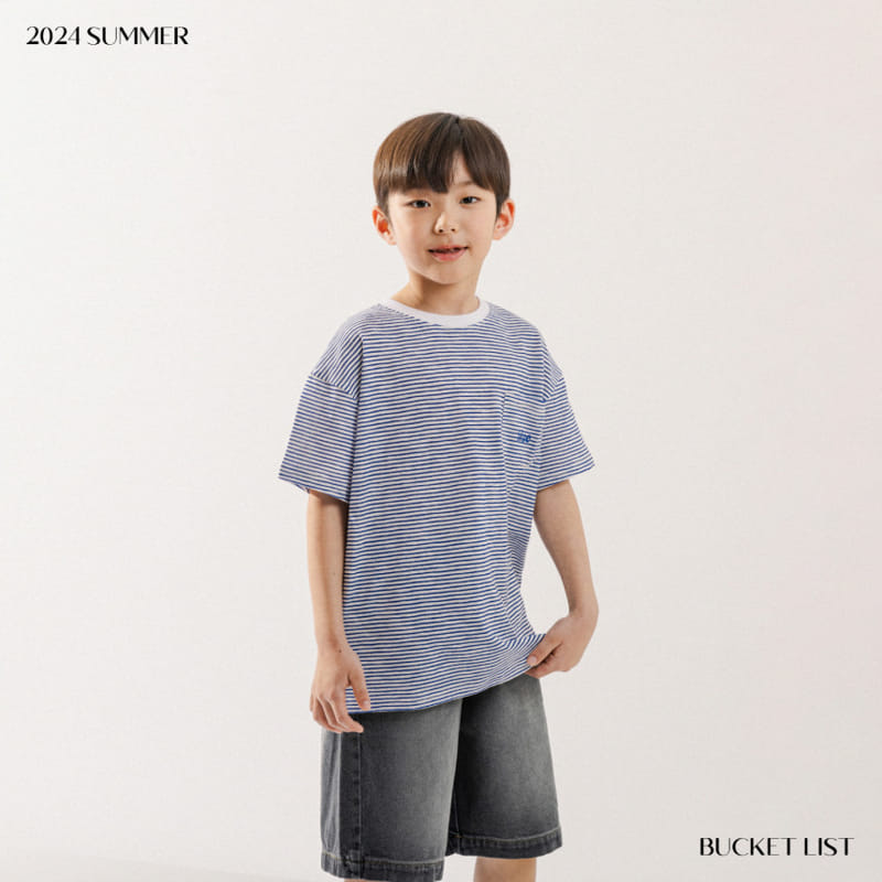 Bucket List - Korean Children Fashion - #kidsstore - Blue Embroidery Short Sleeve Tee - 7