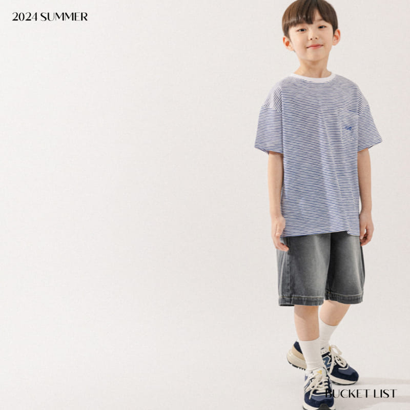 Bucket List - Korean Children Fashion - #kidzfashiontrend - Blue Embroidery Short Sleeve Tee - 8