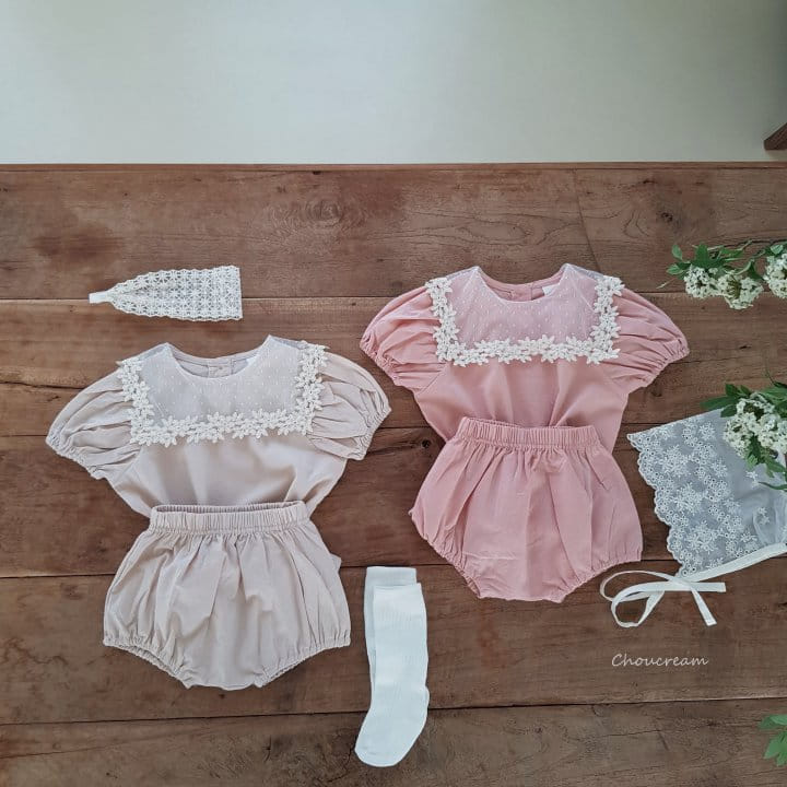 Choucream - Korean Baby Fashion - #babyoninstagram - Lace Collar Top bottom Set