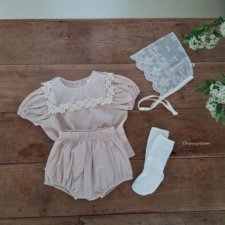 Choucream - Korean Baby Fashion - #babyootd - Lace Collar Top bottom Set - 2