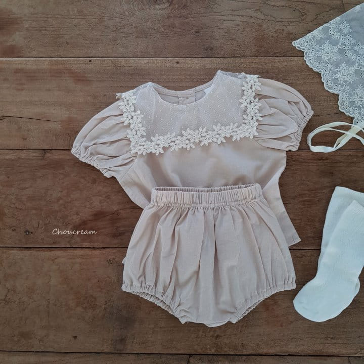 Choucream - Korean Baby Fashion - #babyoutfit - Lace Collar Top bottom Set - 3