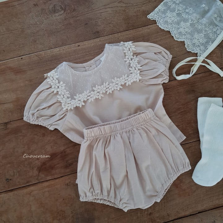 Choucream - Korean Baby Fashion - #babyoutfit - Lace Collar Top bottom Set - 4