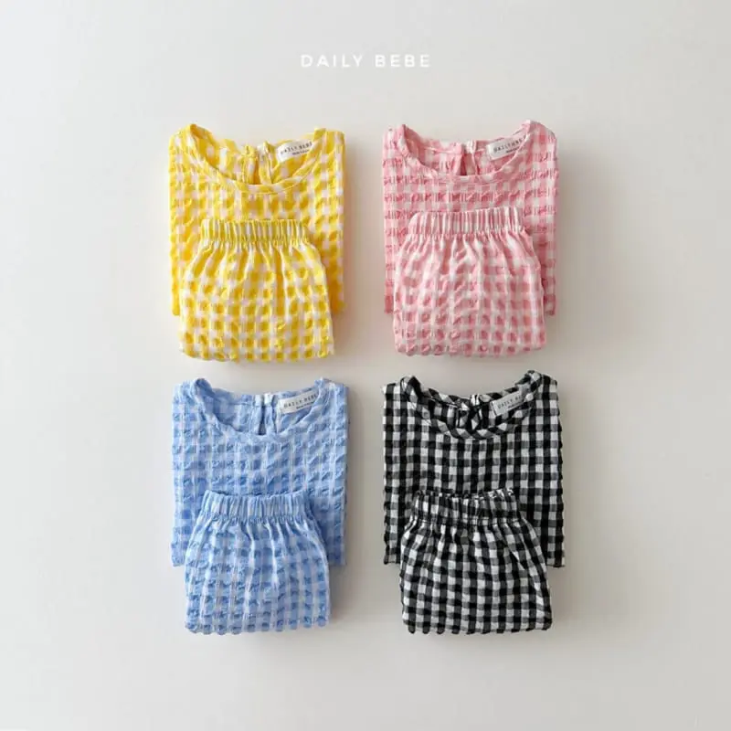 Daily Bebe - Korean Children Fashion - #Kfashion4kids - Check Jijimi Top Bottom Set