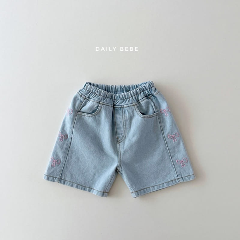 Daily Bebe - Korean Children Fashion - #childofig - Embroidery Denim Shorts - 2