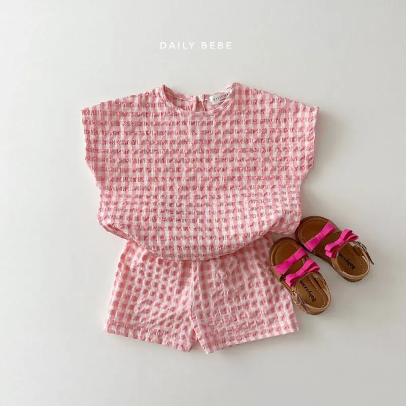 Daily Bebe - Korean Children Fashion - #childofig - Check Jijimi Top Bottom Set - 7