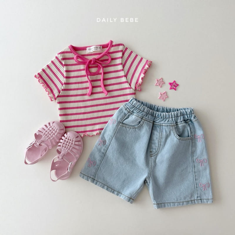 Daily Bebe - Korean Children Fashion - #kidsshorts - Embroidery Denim Shorts - 7