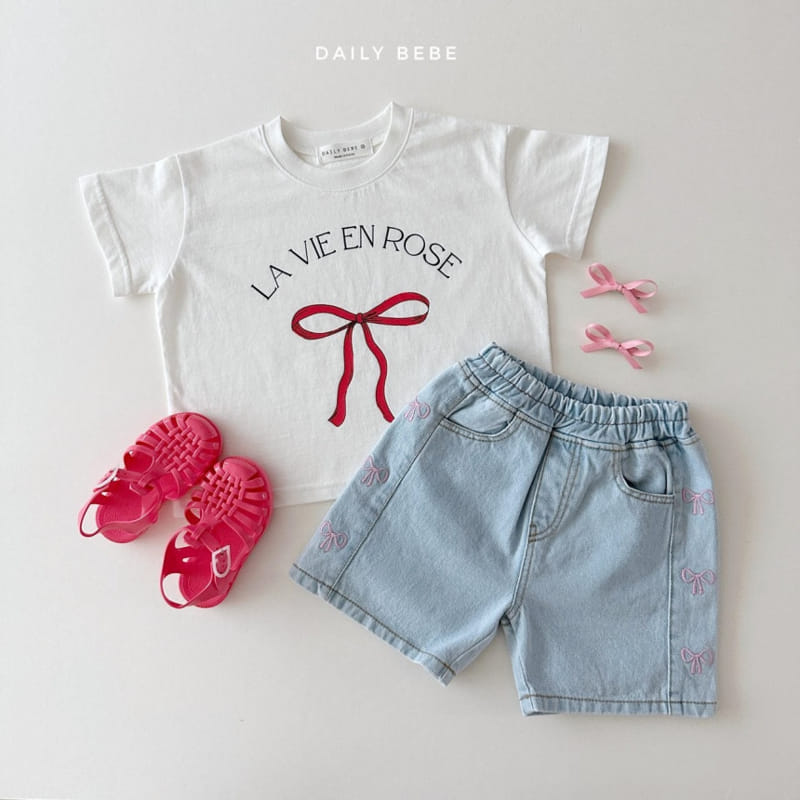 Daily Bebe - Korean Children Fashion - #kidsstore - Embroidery Denim Shorts - 8