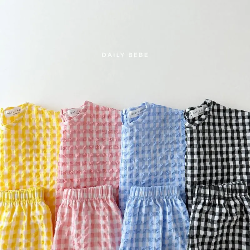 Daily Bebe - Korean Children Fashion - #littlefashionista - Check Jijimi Top Bottom Set - 2