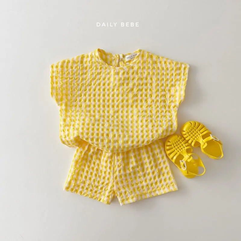 Daily Bebe - Korean Children Fashion - #magicofchildhood - Check Jijimi Top Bottom Set - 3