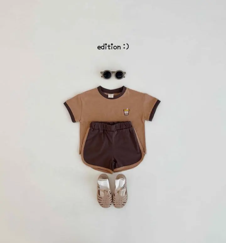 Edition - Korean Children Fashion - #Kfashion4kids - Milk Tea Piping Top Bottom Set - 10