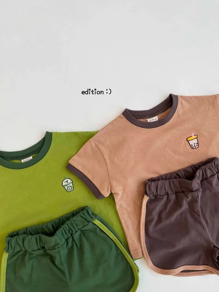 Edition - Korean Children Fashion - #discoveringself - Milk Tea Piping Top Bottom Set - 5