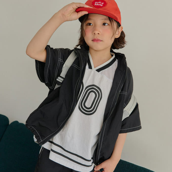 Ellymolly - Korean Children Fashion - #Kfashion4kids - Stitch Woven Short Sleeve Zip Up