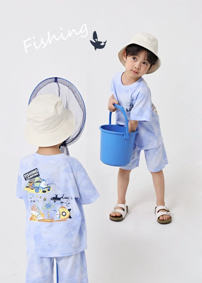 Fashion King - Korean Children Fashion - #childrensboutique - Fishing Water Paint Top Bottom Set