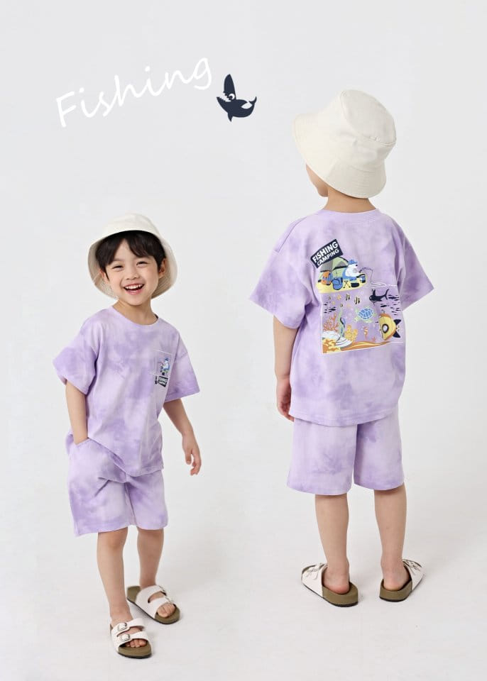 Fashion King - Korean Children Fashion - #designkidswear - Fishing Water Paint Top Bottom Set - 2