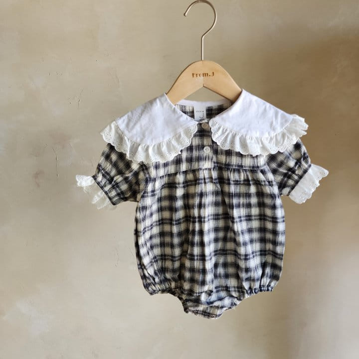 From J - Korean Baby Fashion - #babygirlfashion - Mumu Check Collar Body Suit - 11