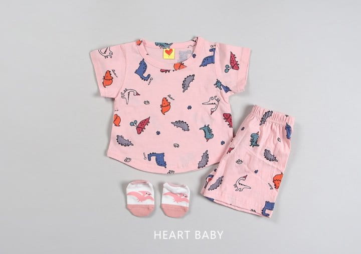 Heart Baby - Korean Baby Fashion - #babyboutique - Dino Short Sleeve Top Bottom Set - 8