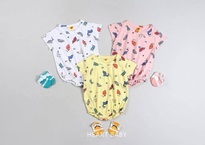 Heart Baby - Korean Baby Fashion - #babyootd - Dino Short Sleeve Body Suit - 2