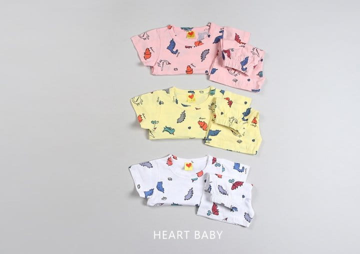 Heart Baby - Korean Baby Fashion - #babyootd - Dino Short Sleeve Top Bottom Set