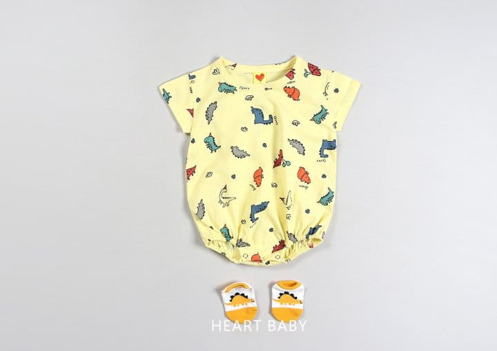 Heart Baby - Korean Baby Fashion - #babyoutfit - Dino Short Sleeve Body Suit - 4