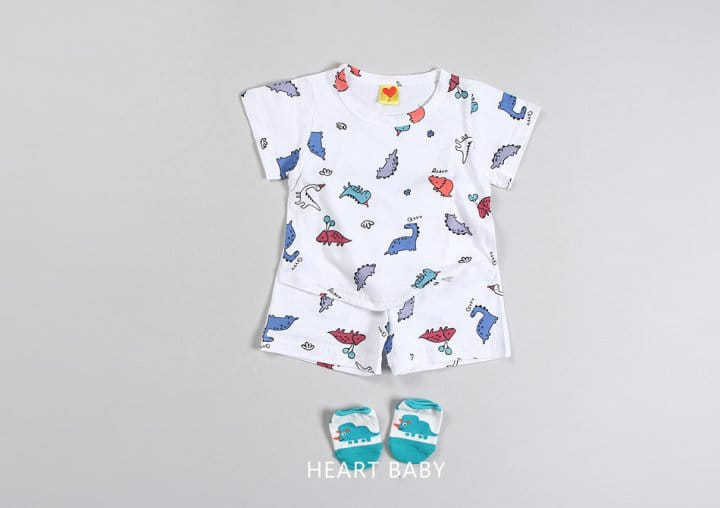 Heart Baby - Korean Baby Fashion - #babyoutfit - Dino Short Sleeve Top Bottom Set - 3