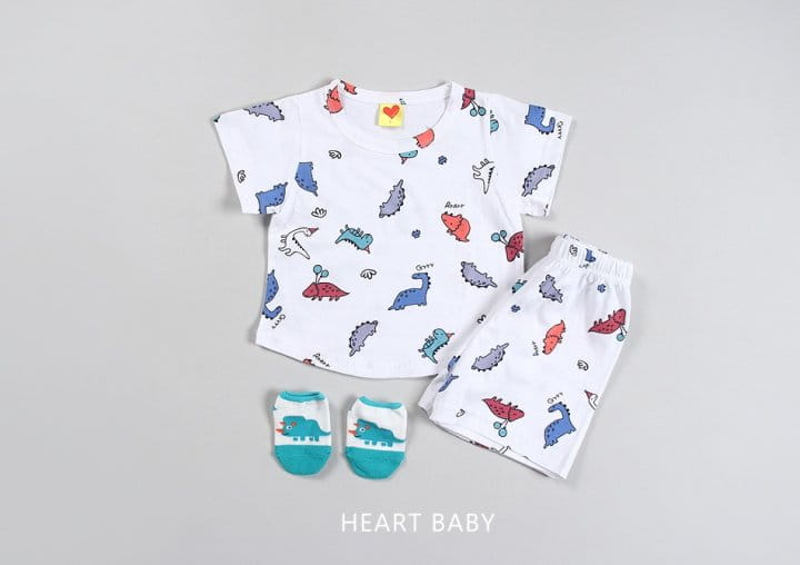 Heart Baby - Korean Baby Fashion - #babyoutfit - Dino Short Sleeve Top Bottom Set - 4