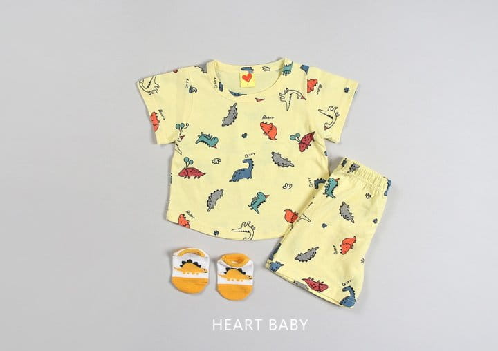 Heart Baby - Korean Baby Fashion - #onlinebabyshop - Dino Short Sleeve Top Bottom Set - 6