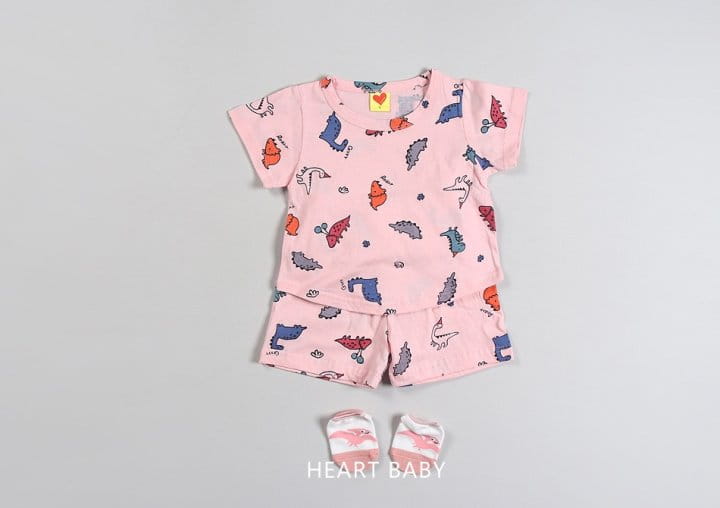 Heart Baby - Korean Baby Fashion - #smilingbaby - Dino Short Sleeve Top Bottom Set - 7