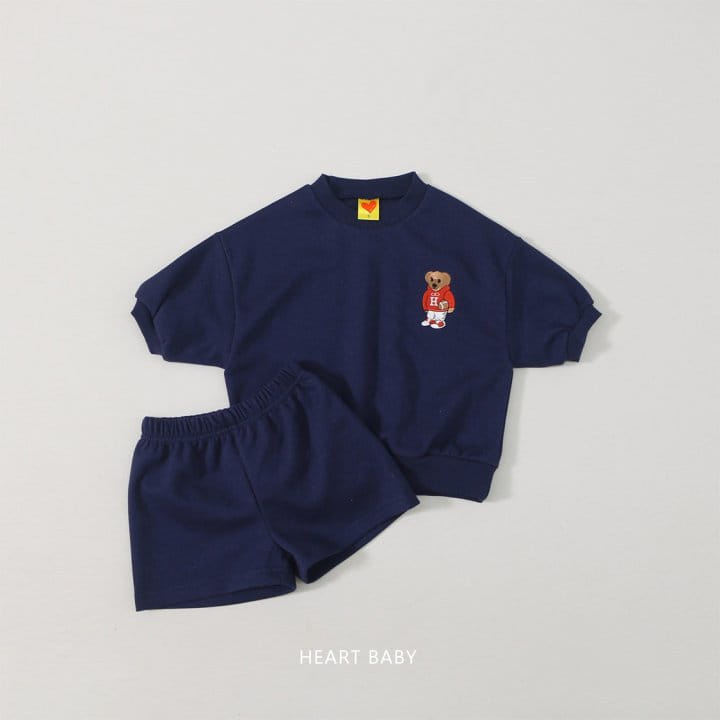 Heart Baby - Korean Children Fashion - #Kfashion4kids - Bear Emboridery Short Sleeve Top Bottom Set - 3