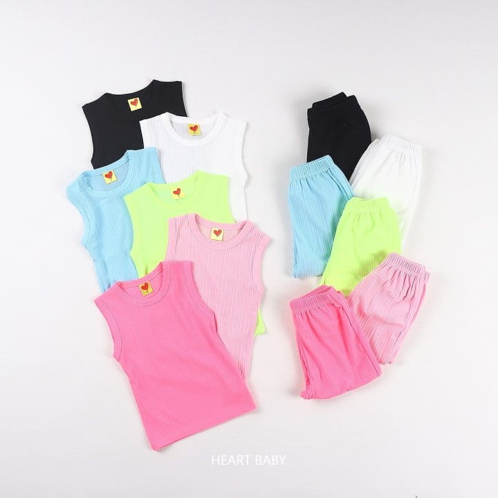 Heart Baby - Korean Children Fashion - #childofig - Summer Sleeveless Top Bottom Set - 2