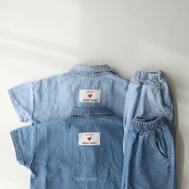 Heart Baby - Korean Children Fashion - #childrensboutique - Tick Tock Washing Denim Top Bottom Set - 5