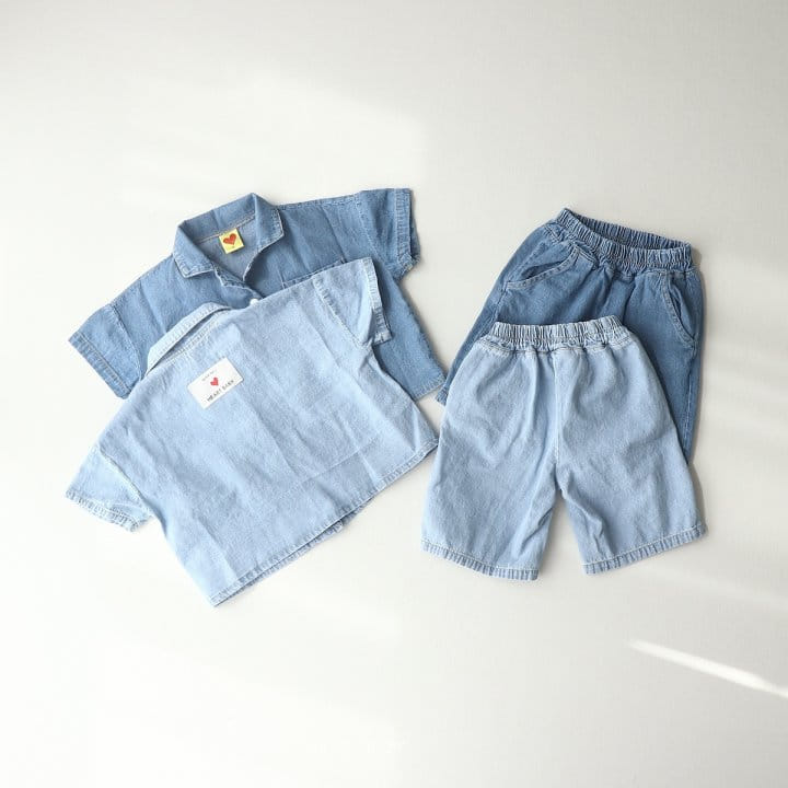 Heart Baby - Korean Children Fashion - #designkidswear - Tick Tock Washing Denim Top Bottom Set - 6