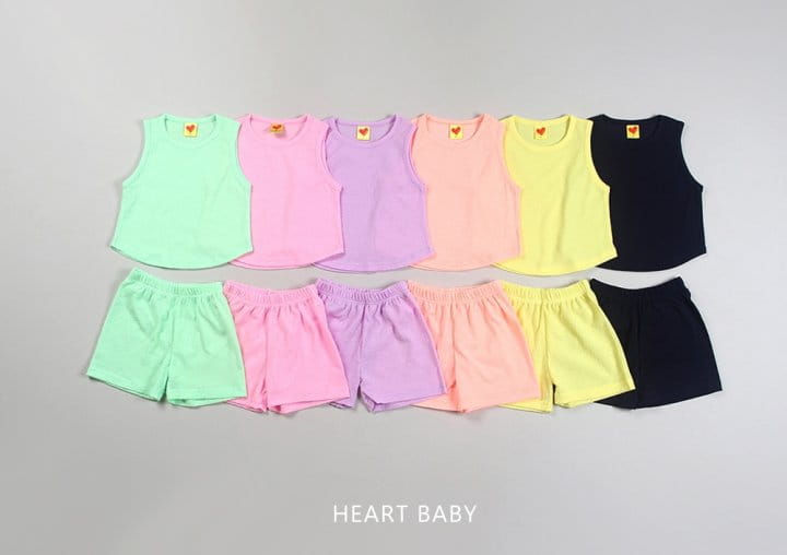 Heart Baby - Korean Children Fashion - #designkidswear - Macaroon Sleevelss Top Bottom Set